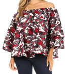 Sakkas Abree Off-shoulder Short Sleeve Blouse Top Ankara Wax Dutch African Print