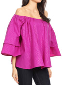 Sakkas Abree Off-shoulder Short Sleeve Blouse Top Ankara Wax Dutch African Print