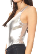 Sakkas Woemn's Gymnastics Dance Party Metallic Bodysuit Leotard Top Made in USA