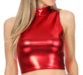 Sakkas Mariana Women's Party Liquid Shiny Metallic Stretch Sleeveless Tank Top#color_Red