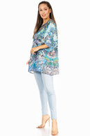 Sakkas Marina Women's Casual Short Sleeve Blouse Top Tunic Loose Floral Round Neck
