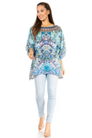 Sakkas Marina Women's Casual Short Sleeve Blouse Top Tunic Loose Floral Round Neck