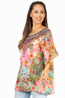 Sakkas Marina Women's Casual Short Sleeve Blouse Top Tunic Loose Floral Round Neck