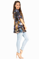 Sakkas Marina Women's Casual Short Sleeve Blouse Top Tunic Loose Floral Round Neck