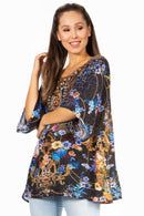 Sakkas Marina Women's Casual Short Sleeve Blouse Top Tunic Loose Floral Round Neck