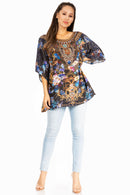 Sakkas Marina Women's Casual Short Sleeve Blouse Top Tunic Loose Floral Round Neck