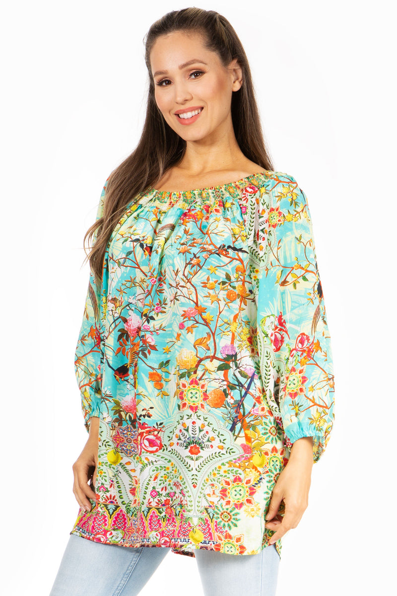 Sakkas Darsy Women's Pirate Boho Loose Floral Print Top Blouse Long Sleeve Trendy