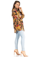 Sakkas Darsy Women's Pirate Boho Loose Floral Print Top Blouse Long Sleeve Trendy