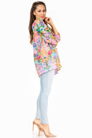 Sakkas Ligia Women's 3/4 Sleeve Casual Floral Loose Tunic Blouse Shirt Round Neck