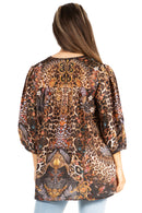 Sakkas Ligia Women's 3/4 Sleeve Casual Floral Loose Tunic Blouse Shirt Round Neck