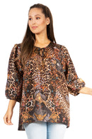 Sakkas Ligia Women's 3/4 Sleeve Casual Floral Loose Tunic Blouse Shirt Round Neck