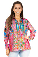 Sakkas Iriss Women's Long Sleeve Button Down Blouse Top Shirt Floral Boho Casual