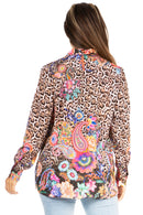 Sakkas Iriss Women's Long Sleeve Button Down Blouse Top Shirt Floral Boho Casual