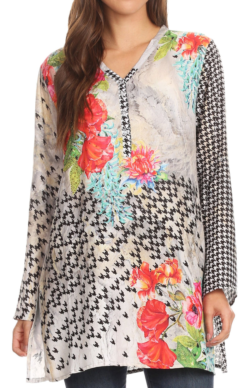 Sakkas Ince Womens Long Sleeve Everyday Top Tunic Colorful and Lightweight