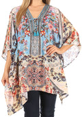 Sakkas Aymee Women's Caftan Poncho Cover up V neck Top Lace up With Rhinestone#color_FM268-Multi