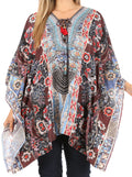 Sakkas Aymee Women's Caftan Poncho Cover up V neck Top Lace up With Rhinestone#color_FOM313-Multi