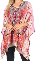 Sakkas Aymee Women's Caftan Poncho Cover up V neck Top Lace up With Rhinestone#color_ORM320-Multi