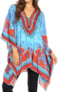 Sakkas Aymee Women's Caftan Poncho Cover up V neck Top Lace up With Rhinestone#color_ORT72-Turquoise