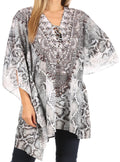 Sakkas Aymee Women's Caftan Poncho Cover up V neck Top Lace up With Rhinestone#color_SW273-White
