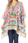 Sakkas Aymee Women's Caftan Poncho Cover up V neck Top Lace up With Rhinestone#color_TM208-Multi
