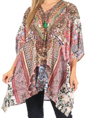 Sakkas Aymee Women's Caftan Poncho Cover up V neck Top Lace up With Rhinestone#color_TM262-Multi