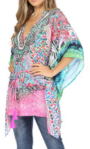 Sakkas Danis Women's Oversized Casual Pullover V-neck Short Sleeve Boho Top Blouse