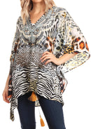 Sakkas Danis Women's Oversized Casual Pullover V-neck Short Sleeve Boho Top Blouse