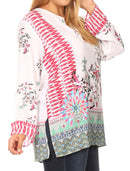 Sakkas Linea Women's Casual Floral Print Long Sleeve Swing Boho Pullover Tunic Top