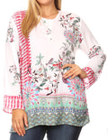 Sakkas Linea Women's Casual Floral Print Long Sleeve Swing Boho Pullover Tunic Top#color_FOM220-Multi