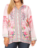 Sakkas Issa Women's Long Sleeve Floral Print Casual Button Down Shirt Blouse Top