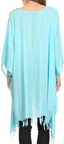 Sakkas Ballary Embroidered Square Poncho Top Open Sleeves Cover Up With Fringe