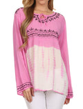 Sakkas Carla Tie Dye Embroidered Tunic Top / Blouse#color_Pink