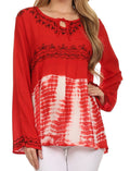Sakkas Carla Tie Dye Embroidered Tunic Top / Blouse#color_Red