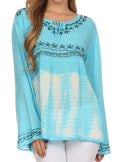 Sakkas Carla Tie Dye Embroidered Tunic Top / Blouse#color_Turquoise