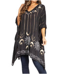 Sakkas Adalwin Third Tie Dye Desert Sun Circle Ponch Tunic Top Blouse W/Embroidery#color_41-Black