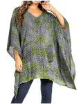 Sakkas Adalwin Third Tie Dye Desert Sun Circle Ponch Tunic Top Blouse W/Embroidery#color_43-Green