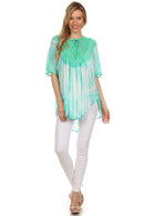 Sakkas Ragini Tie Dye Lace Accent Delicate Embroidered Poncho Top / Cover Up