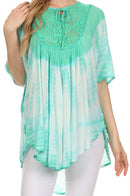 Sakkas Ragini Tie Dye Lace Accent Delicate Embroidered Poncho Top / Cover Up