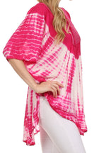 Sakkas Ragini Tie Dye Lace Accent Delicate Embroidered Poncho Top / Cover Up
