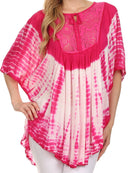 Sakkas Ragini Tie Dye Lace Accent Delicate Embroidered Poncho Top / Cover Up