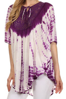Sakkas Ragini Tie Dye Lace Accent Delicate Embroidered Poncho Top / Cover Up