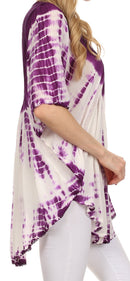 Sakkas Ragini Tie Dye Lace Accent Delicate Embroidered Poncho Top / Cover Up