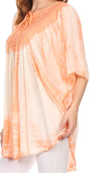 Sakkas Ragini Tie Dye Lace Accent Delicate Embroidered Poncho Top / Cover Up