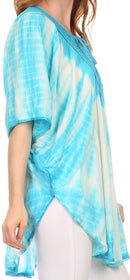 Sakkas Ragini Tie Dye Lace Accent Delicate Embroidered Poncho Top / Cover Up