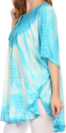 Sakkas Ragini Tie Dye Lace Accent Delicate Embroidered Poncho Top / Cover Up
