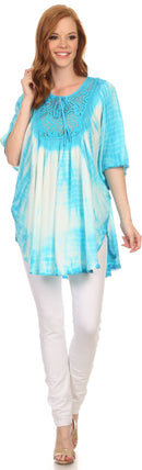 Sakkas Ragini Tie Dye Lace Accent Delicate Embroidered Poncho Top / Cover Up