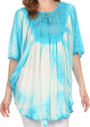 Sakkas Ragini Tie Dye Lace Accent Delicate Embroidered Poncho Top / Cover Up