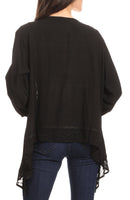 Sakkas Isenia Cardigan Open Front Kimono Long Sleeve Embroidered Top Blouse Lace