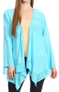 Sakkas Isenia Cardigan Open Front Kimono Long Sleeve Embroidered Top Blouse Lace#color_LightBlue