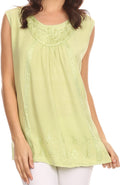 Sakkas Jil Wide Tank Top Sleeveless Embroidered Blouse With Embroidery Lace#color_Lime